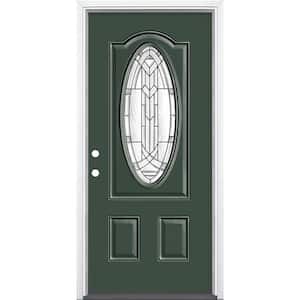 36 in. x 80 in. Chatham 3/4 Oval Lite Right-Hand Inswing Painted Steel Prehung Front Exterior Door with Brickmold