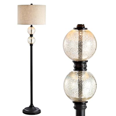 January 60 in. Glass/Metal LED Floor Lamp, Mercury Glass/Oil Rubbed Bronze