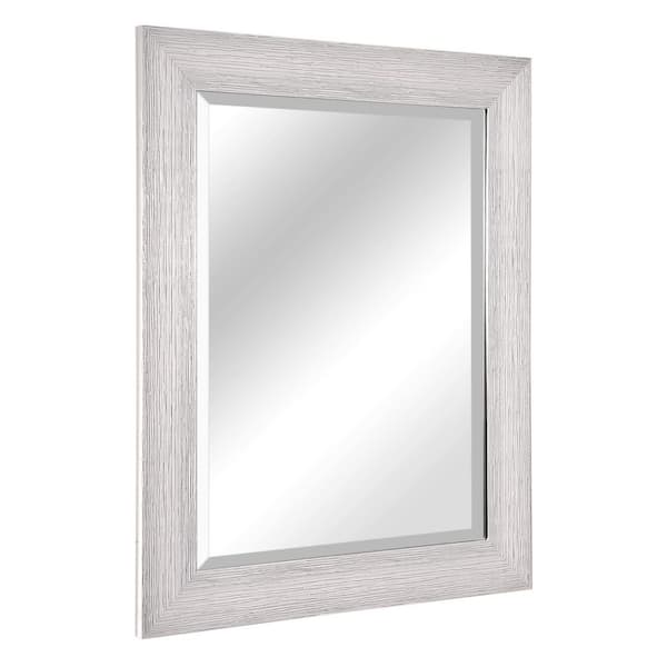 27.5 x 33.5 in. H Framed Rectangular Bathroom Vanity Mirror in White and chrome