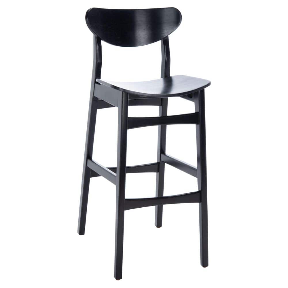 Mid-Century Sleek Black Wood Bar Stool, Set of 2