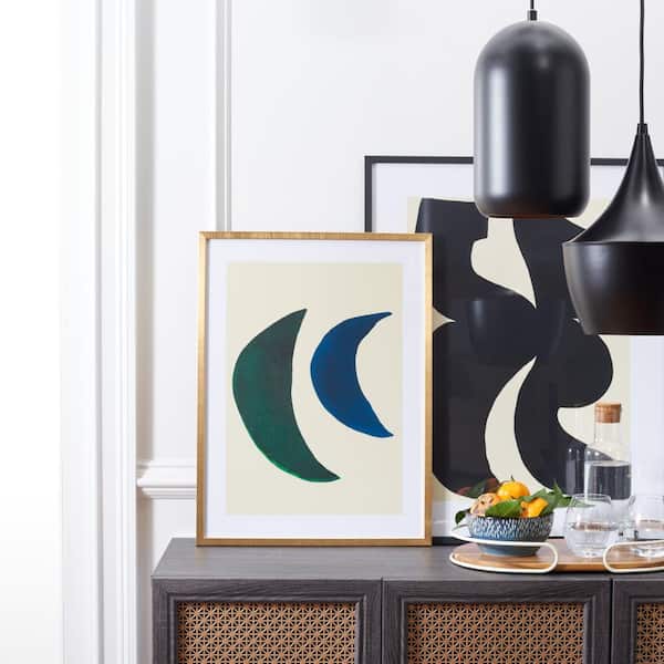 Twin Moons Framed Mixed Media Abstract Wall Art 4 in. x 21 in.