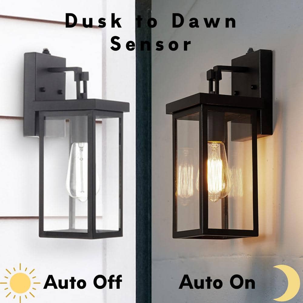 Black Metal and Glass Outdoor Wall Lantern Sconce with Photocell