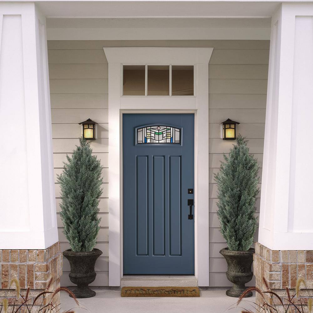 4ft Dark Green Cedar Topiary Trees in Black Cement Pots, Set of 2