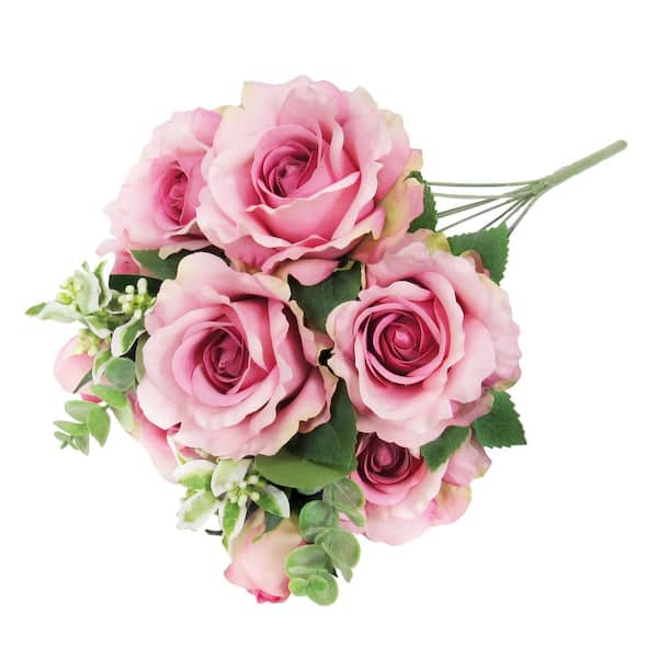 20 in. Deluxe Rose Pink Artificial Sweet Rose Flower Stem Bush Bouquet (Set of 2)