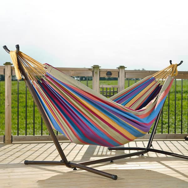 Vivere 9 ft. Double Cotton Hammock with Stand in Tropical UHSDO9