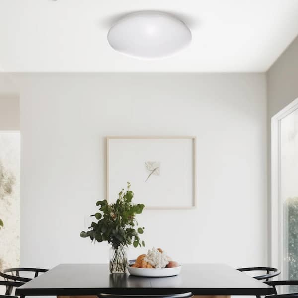 13 in. White 5CCT Dimmable 15/18/21-Watt Integrated LED Flush Mount Ceiling Light with White Shade