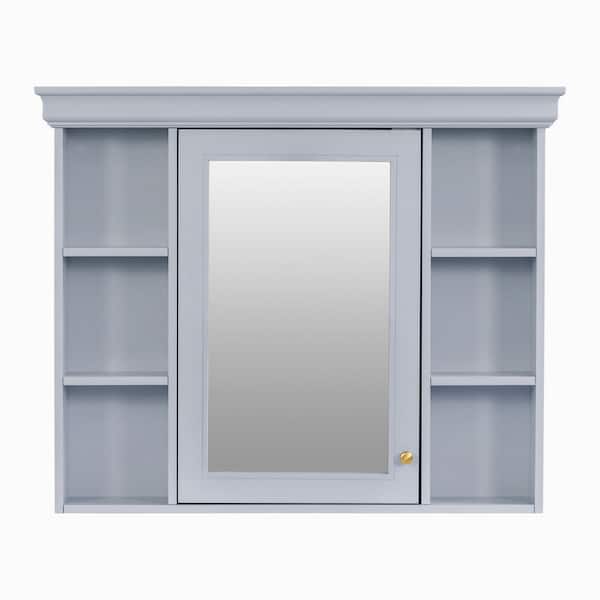 35 in. W x 28 in. H Rectangular MDF Medicine Cabinet with Mirror in Blue