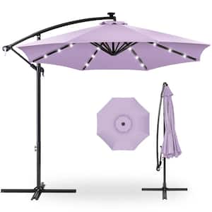 10 ft. Cantilever Solar LED Offset Patio Umbrella with Adjustable Tilt in Lavender