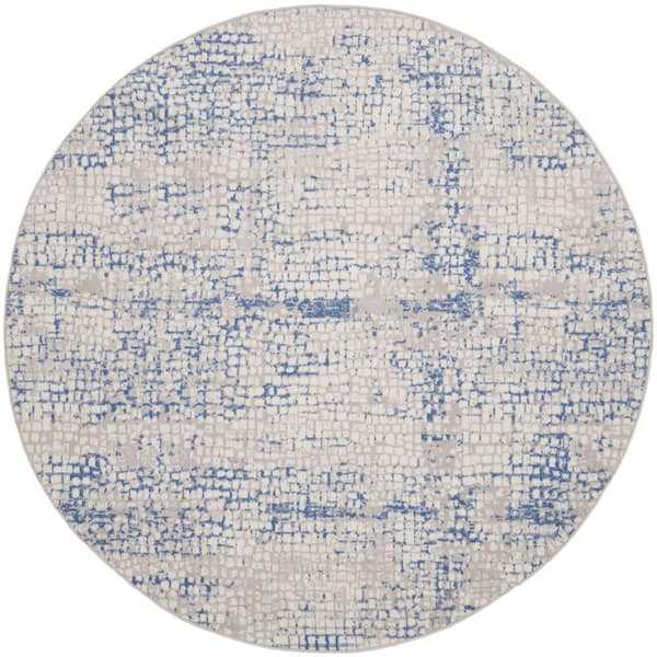 Nourison Whimsicle Gray Blue 8 ft. Abstract Contemporary Round Area Rug