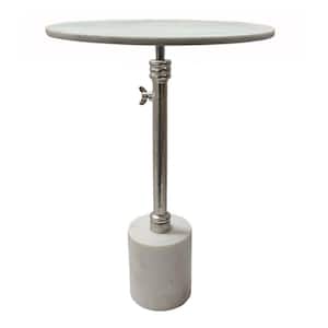 18 in. White, Silver Round Marble Top End Table with Pedestal Base