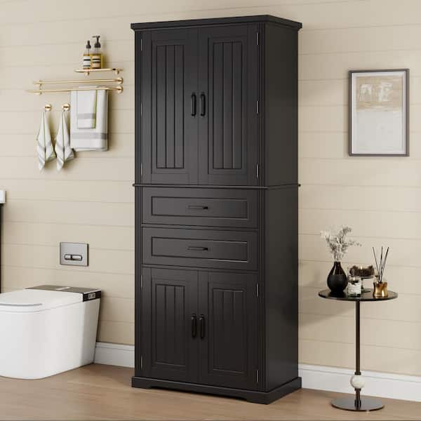 30 in. W x 15.8 in. D x 72.5 in. H Black Linen Cabinet w/ 2