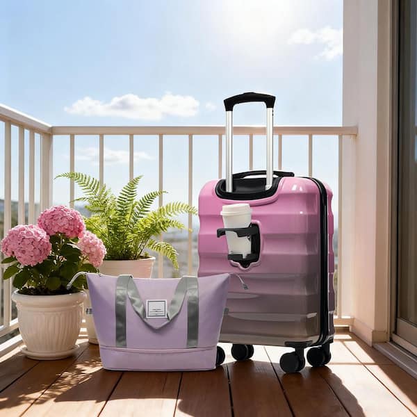 2 Bags 2-Piece Pink and Gray ABS and PC Hardshell Spinner Luggage Set with Expandable Travel Duffel Bag