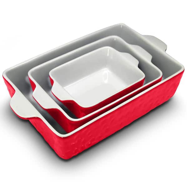 NutriChef 3-Piece Rectangular Ceramic Non-stick Bakeware Set in Red