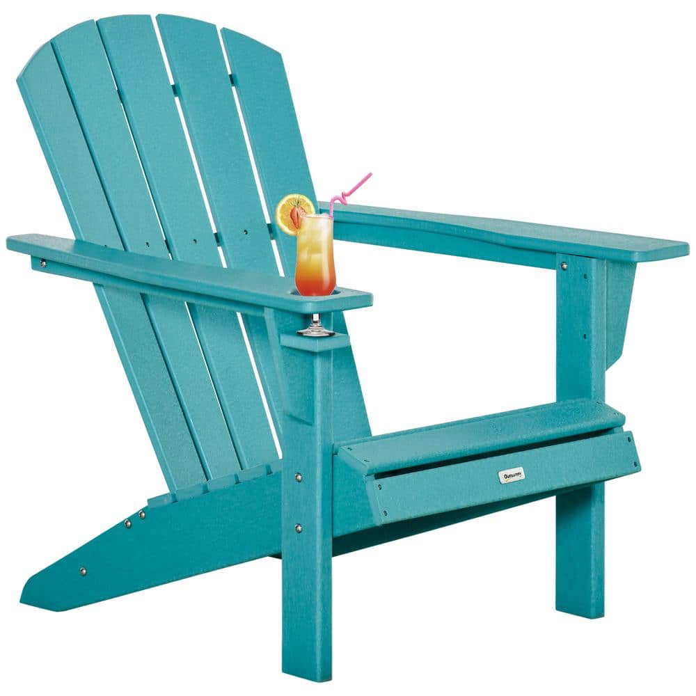 Light Blue HDPE All-Weather Outdoor Adirondack Chair with Cup Holder, Fire 