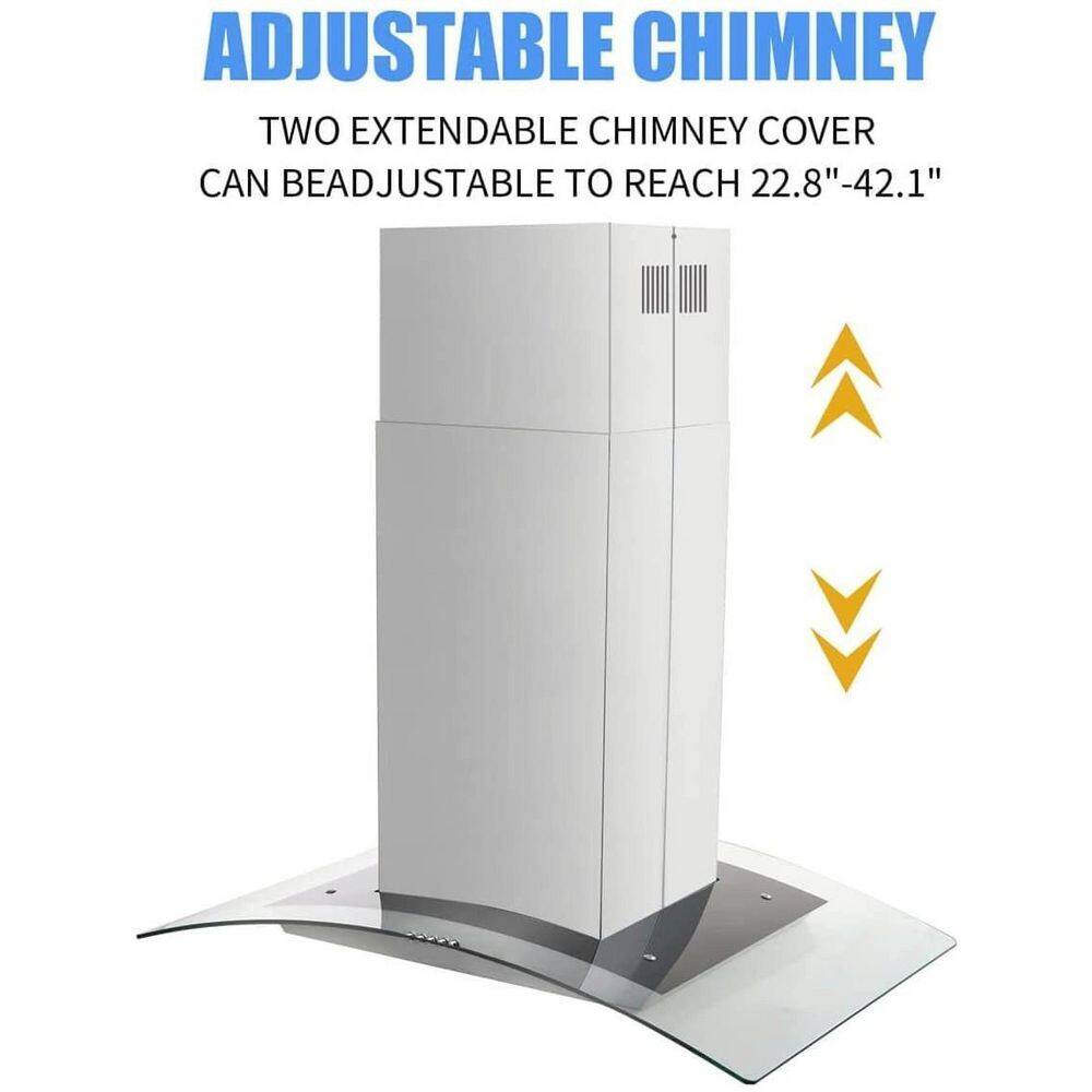 36-Inch Stainless Steel Island Range Hood with LED Lights