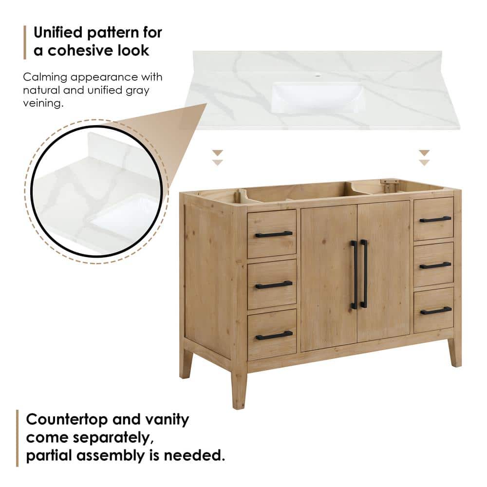 Jareth 48'' Natural Wood Single Bathroom Vanity with White Stone Top