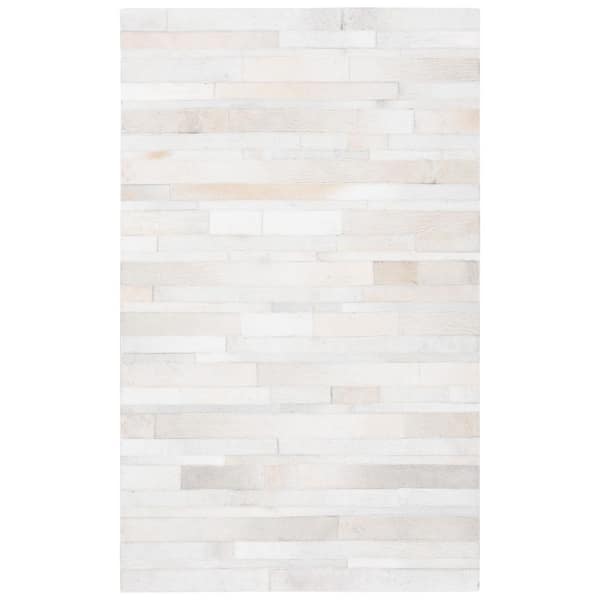 Studio Leather 3 ft. x 5 ft. Ivory/Light Gray Striped Monochrome Area Rug