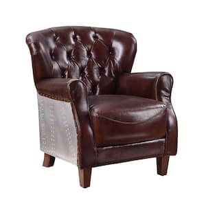 Brown Leather Accent Chair with Tufted Back