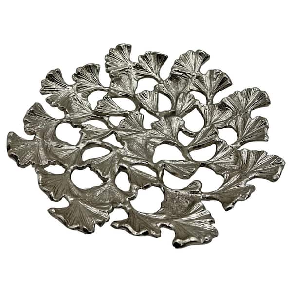 castellousa Silver 11.5 in. x 11.5 in. Aluminum Decorative Round Leaf Metal Platter