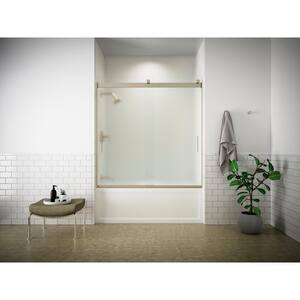 Levity 57 in. W x 59.75 in. H Semi-Frameless Sliding Tub Door in Silver finish with Blade Handles