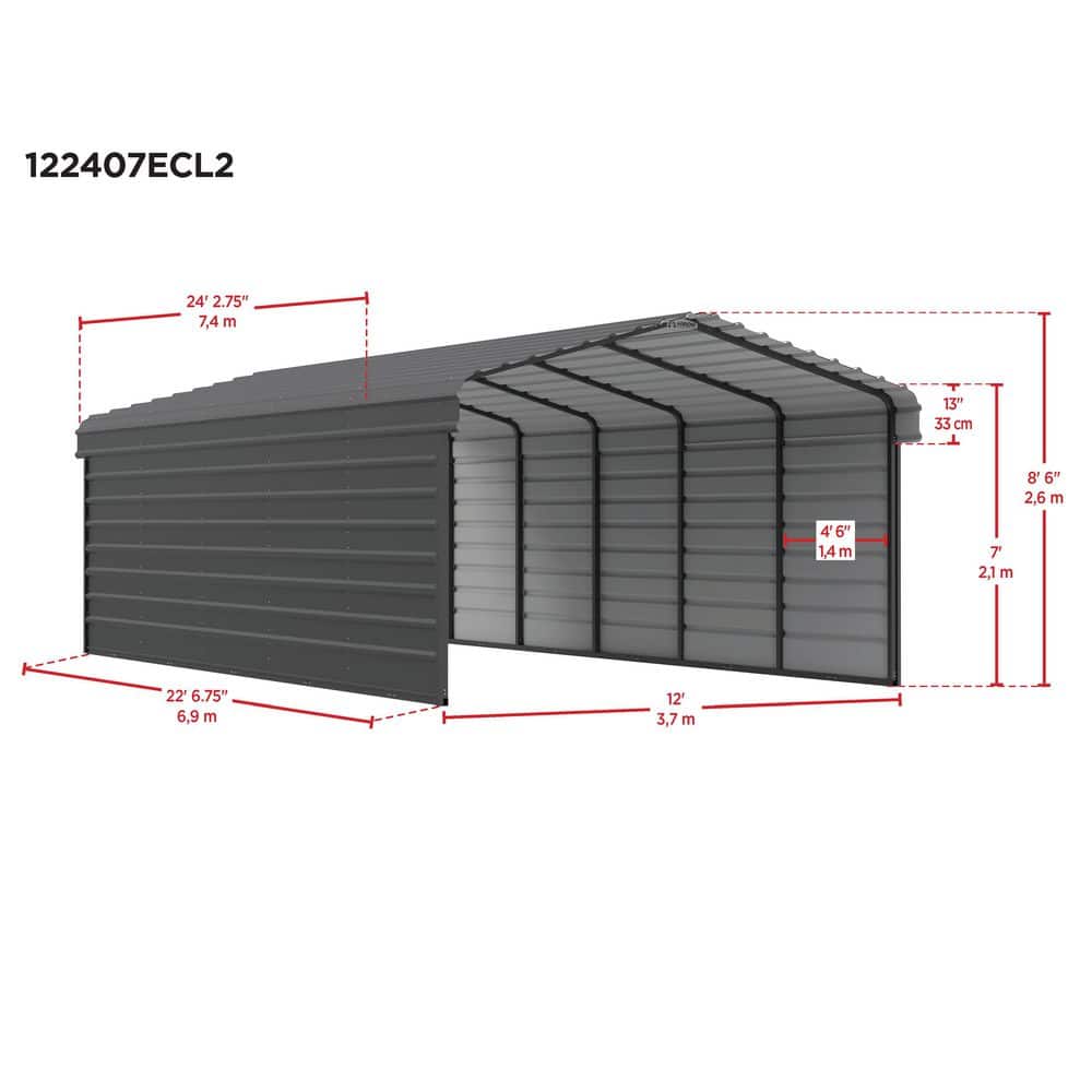 12' x 24' Eggshell Steel Carport with Enclosure