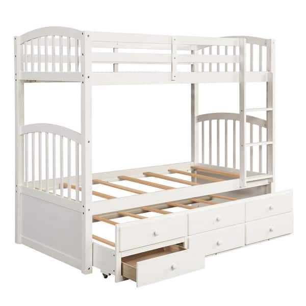Unbranded White Twin Bunk Bed with Ladder, Safety Rail, Twin Trundle Bed with 3-Drawers