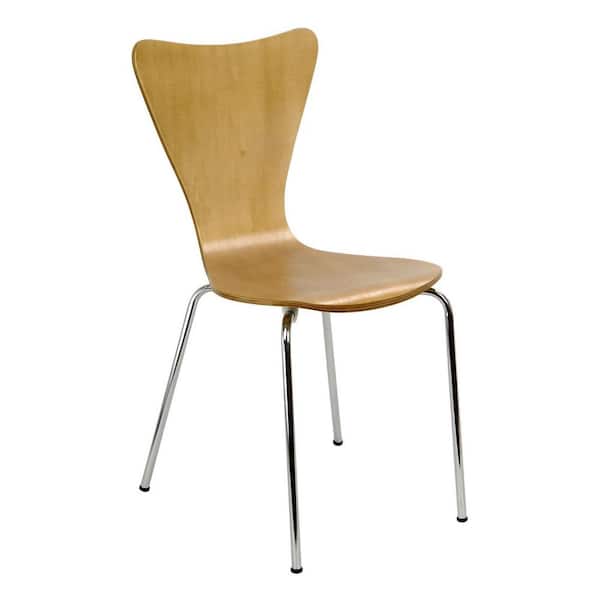 Legare Bent Plywood Natural Wood Stack Chair with Chrome Plated Metal Legs