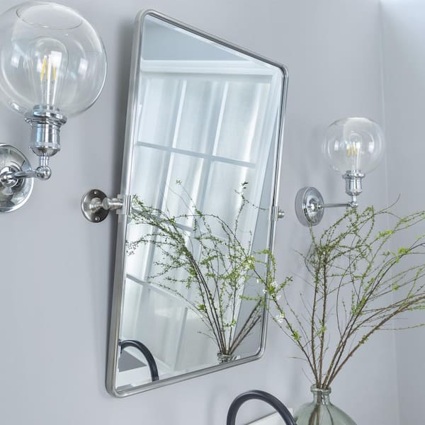 TEHOME Woodvale 20 in. W x 30 in. H Medium Rectangular Metal Framed Wall Mounted Bathroom Vanity Mirror in Brushed Nickel