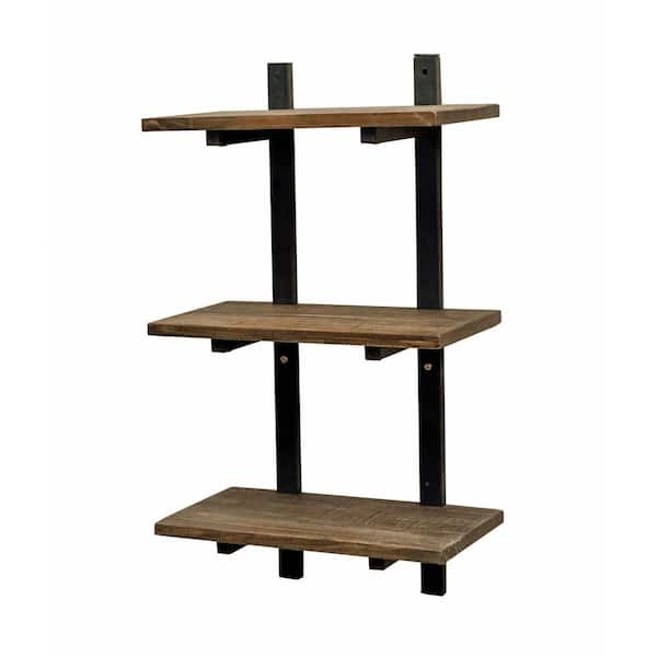 Alaterre Furniture Pomona 10 in. D x 20 in. W x 36 in. H Natural Metal and Solid Wood Wall Shelf