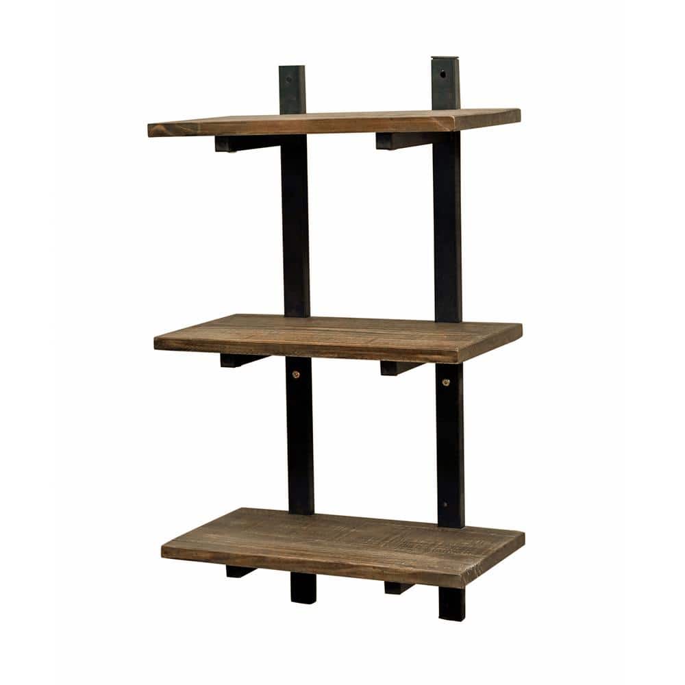 Pomona 10 in. D x 20 in. W x 36 in. H Natural Metal and Solid Wood Wall She