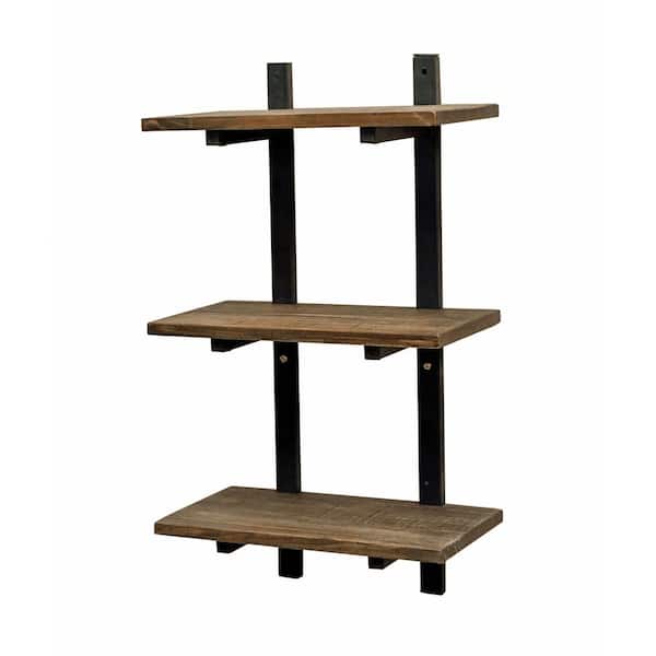 Pomona 10 in. D x 20 in. W x 36 in. H Natural Metal and Solid Wood Wall Shelf