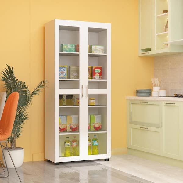 FUFU&GAGA 72 in. H White Wood Kitchen Food Pantry 2-Door Cabinet, Sideboard with 5-Tier Shelves