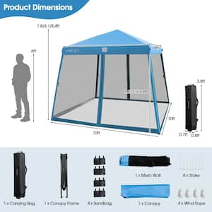 10 ft. x 10 ft. Blue Patio Outdoor Instant Pop-up Canopy Slant Leg Mesh Tent Folding