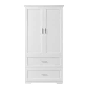 32 in. W x 15 in. D x 63.2 in. H White Bathroom Storage Linen Cabinet with Two Doors and Drawers