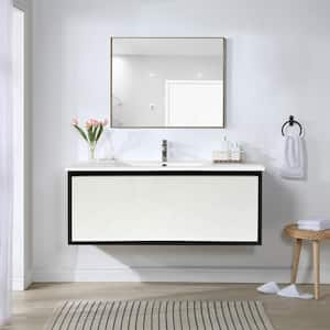 36 in. W x 18 in. D x 15 in. H Wall-Mounted Bath Vanity in White with White Ceramic Top