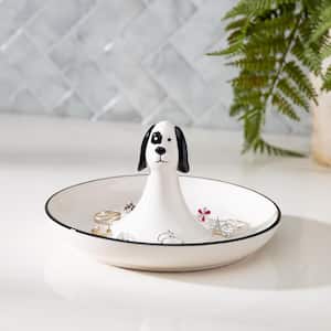 7.13 in. L Black and White Porcelain Dog Themed Ring Dish