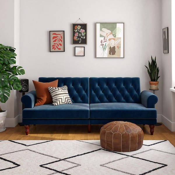 Novogratz Cassidy Blue Velvet Upholstered Futon