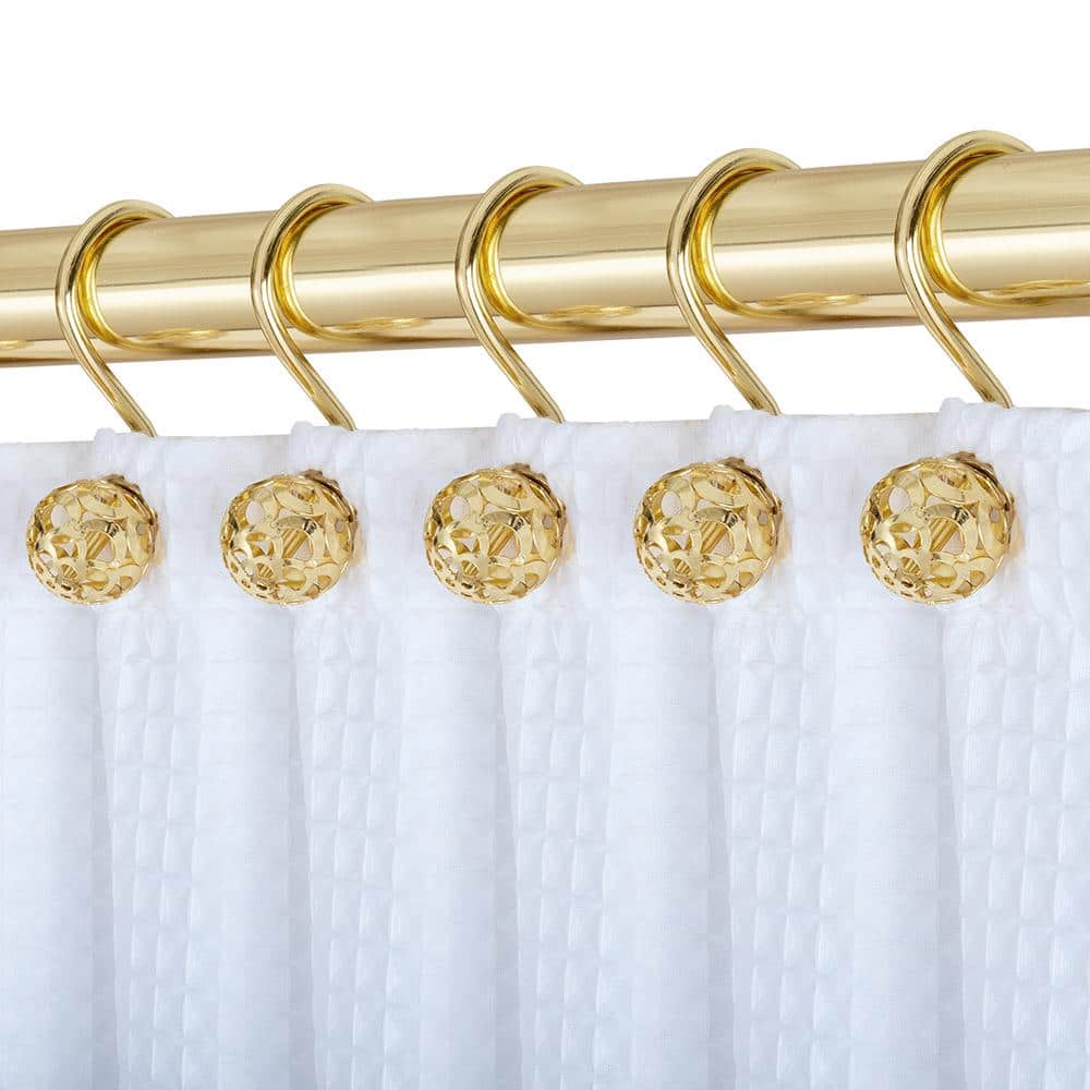 Utopia Alley HK17GD 2.0 x 2.8 in. Rust Resistant Shower Curtain Hollow Ball Shower Curtain Hooks Rings for Bathroom, Gold - Set of 12