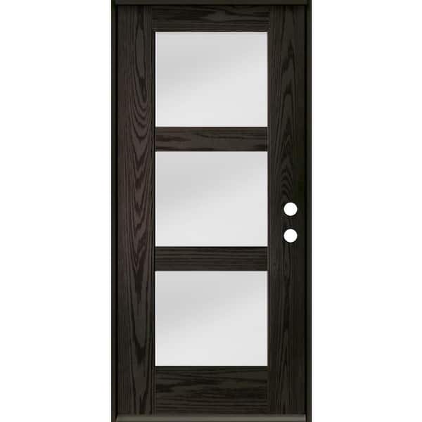 BRIGHTON Modern 36 in. x 80 in. 3-Lite Left-Hand/Inswing Satin Glass Baby Grand Stain Fiberglass Prehung Front Door