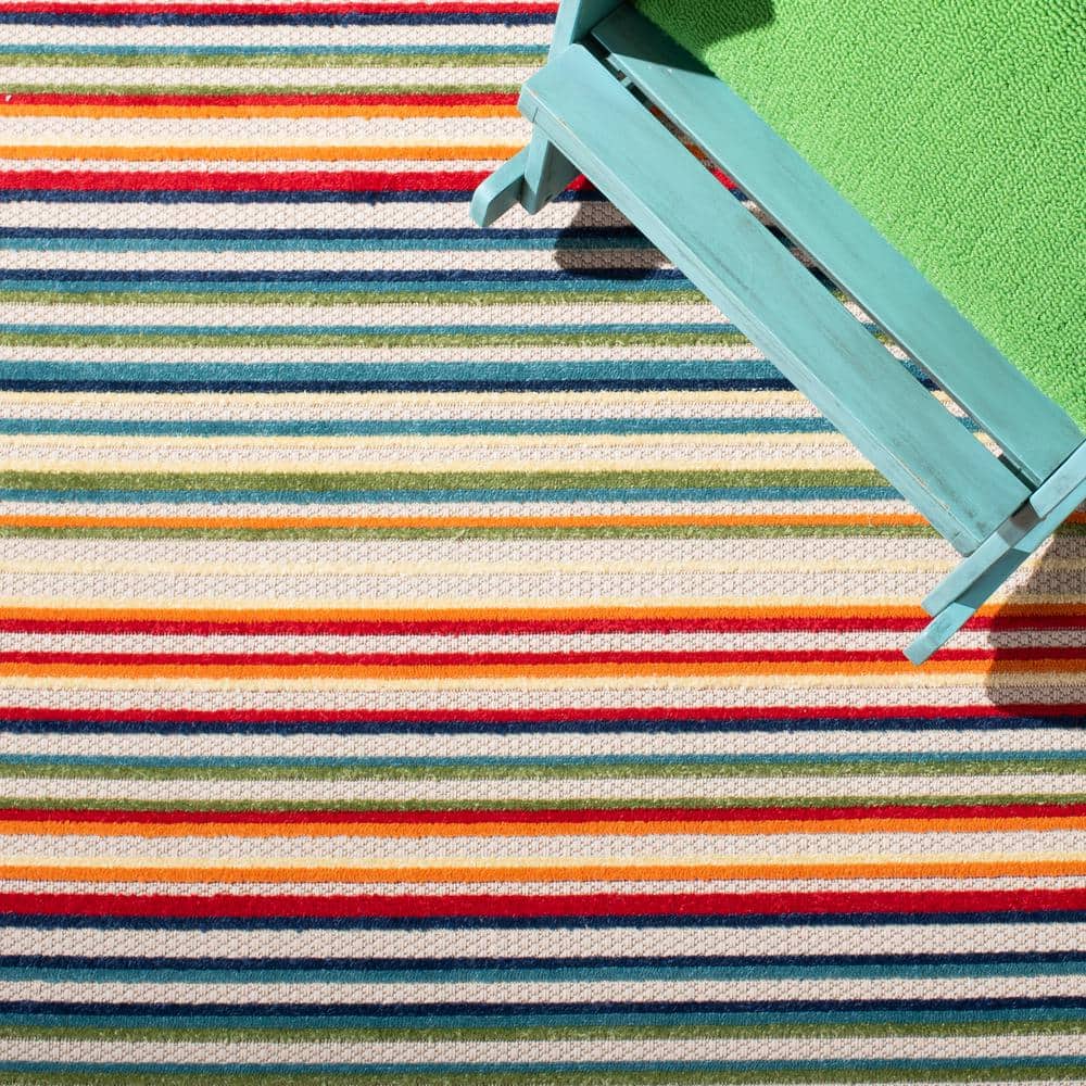 Ivory and Green Geometric Synthetic Runner Rug