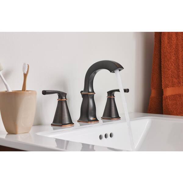 Moen Hensley 8 In Widespread 2 Handle Bath Faucet With 4 Piece Hardware Set In Mediterranean Bronze 18 In Towel Bar 84412br 8w4pc18 The Home Depot