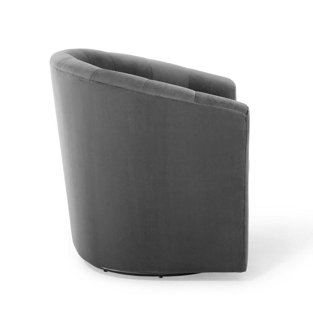 Charcoal Velvet Channel Tufted Swivel Barrel Chair