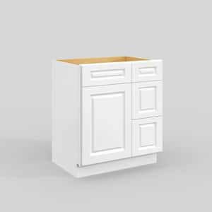 30 in. W x 21 in. D x 34.5 in. H in Traditional White Plywood Ready to Assemble Floor Vanity Sink Base Kitchen Cabinet