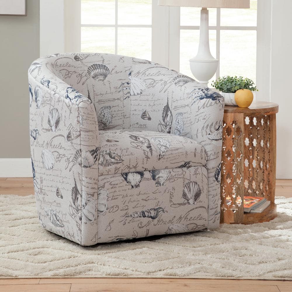 Gray Coastal Patterned Swivel Barrel Accent Chair