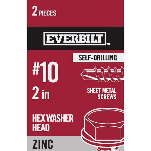Everbilt #10 x 2 in. Zinc-Plated Steel Hex Head Sheet Metal Screw (2-Pack)