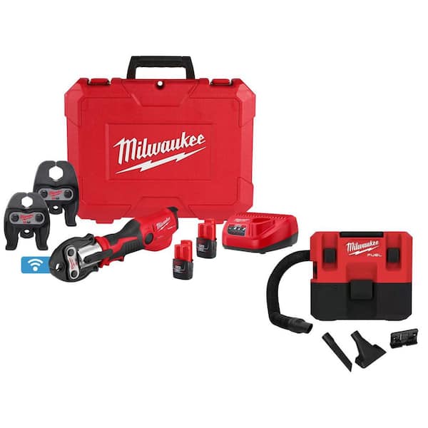 M12 12-Volt Lithium-Ion FORCE Logic Press Tool Kit with ONE-KEY and M12 FUEL 1.6 Gal. Wet/Dry Vacuum