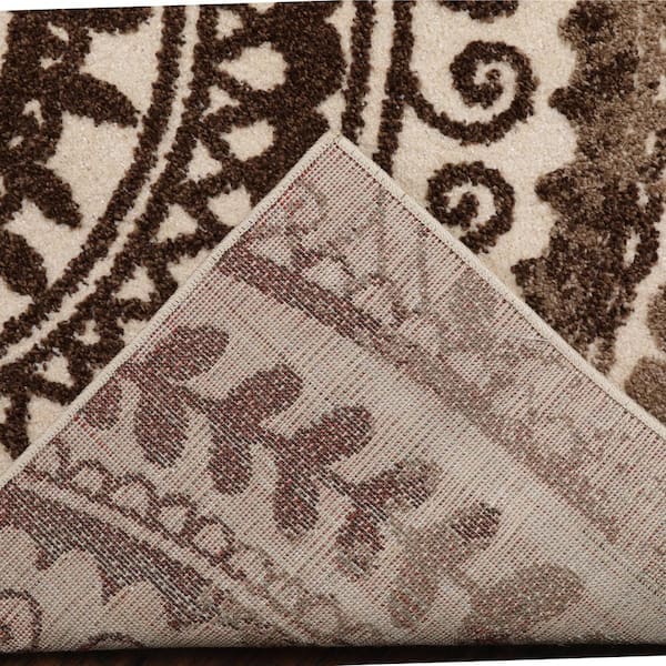 Spiral Medallion Ivory/Brown 2 ft. x 3 ft. Scatter Rug