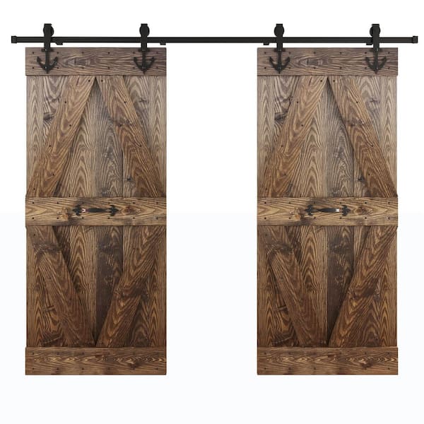 COAST SEQUOIA INC 72 in. x 84 in. X-Series Embossing Dark Walnut DIY Knotty Wood Double Sliding Door With Hardware Kit