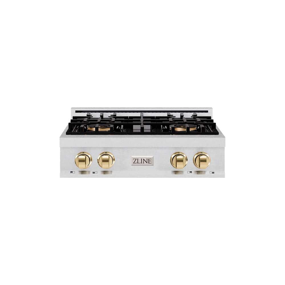 Autograph Edition 30 in. Classic Gas Rangetop with 4-Burner DuoPro Cooktop in Satin Stainless Steel and Polished Gold