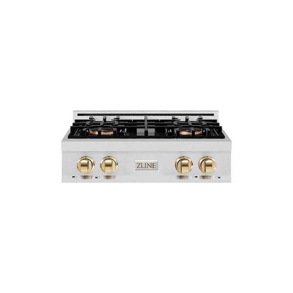 Autograph Edition 30 in. Classic Gas Rangetop with 4-Burner DuoPro™ Cooktop in Satin Stainless Steel and Polished Gold